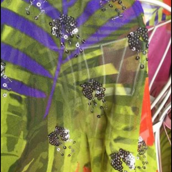 Lane Bryant Tunic Top Blouse Cover Up Floral Hawaiian Print Sheer Size 16 - Picture 7 of 11